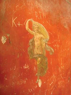 Modern Graffiti on fresco in Follonica of Stephanus. Some visitor impacts are intentional and due to inadequate security (Pompeii).